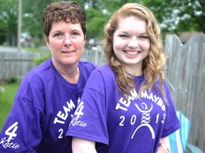 Katie Maybery and her mom Christine are among those participating in the 18th annual Gutsy Walk for the Crohn's and Colitis Foundation of Canada at Canatara Park Sunday. Maybery, diagnosed last year with a type of inflammatory bowel disease, is trying to raise awareness about the gastrointestinal illness and support for people affected. TYLER KULA/ THE OBSERVER/ QMI AGENCY