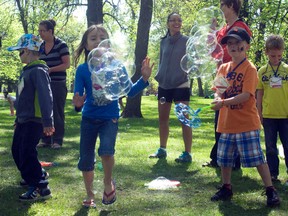 Playing with bubbles were one of the many things that kindergarteners in the Portage la Prairie School Division got to do during the annual kindergarten picnic held in Island Park, Friday. (ROBIN DUDGEON/PORTAGE DAILY GRAPHIC/QMI AGENCY)