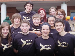 The Dark Knight Relays team, made up of Holy Trinity Catholic Secondary School students in grades 9 to 12, gear up for the beginning of the school’s first Relay for Life on Friday.
Staff photo/CHERYL BRINK