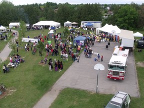 An aerial shot shows the Saugeen Shores Relay For Life event in its new location during the opening ceremonies June 7, 2013.