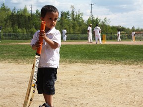 Young Sidd Jha takes a few practice swings during a cricket game at Fred Salvador Field, the highlight of Diversity Day in Timmins. The day was organized by the Timmins Local Immigration Parternship and the Timmins and District Multicultural Centre, who took the opportunity to provide updates about ongoing efforts to welcome newcomers to the community.