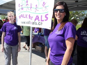 Purple-clad walkers strolled around Gillies Lake on Saturday during the Timmins Walk for ALS, raising money and awareness against the fatal illness also known as Lou Gehrig’s disease. The cause hits close to home for many Ontarians, including event co-organizers Tara Baptiste, left, and Shelley Thomas, each of whom have lost family members to ALS.