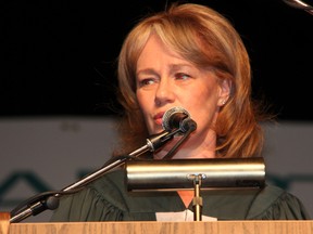 Dragons' Den judge Arlene Dickinson speaks at Lambton College convocation Saturday. The marketing mogul surprised graduates and their families with her appearance. Dickinson was awarded an honourary diploma by Lambton College.