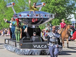 The USS Vulcan makes its way down Centre Street Saturday during the Spock Days parade. The float has been conditionally accepted to the Calgary Stampede Parade this year.