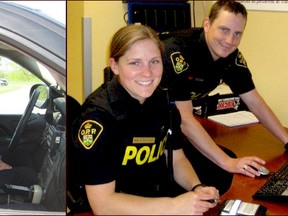 Prov. Const. John Keith Small (left) shown here with and Prov. Cons. Rob Donohoe, and Const. Anna Forsythe, shown here with Const. Nick O'Sullivan, have recently started as new recruits at the Quinte West OPP detachment.

Submitted photos