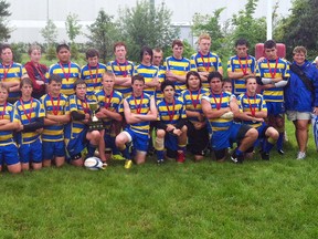 BCI Broncos celebrate winning midget Barbarian Cup on Monday in Markham. (Expositor photo)