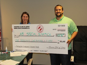 The Kinsmen Club of Leduc donated $1,150 towards Alberta Special Olympics, which will go towards funding the meals and other accommodations for the teams for this year`s Alberta Summer Games hosted in Devon and Leduc from June 21-23. SUBMITTED