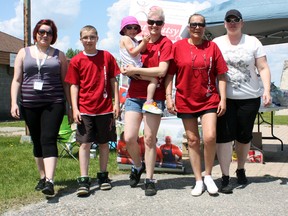 The 2013 Gutsy Walk in benefit of the Crohn's and Colitis Foundation of Canada was held at the Mountjoy Historical Conservation Area on Sunday. Next year's event will be at Gillies Lake. Taking part in the walk are, from left, Tracy Santamaria, Patrick Grenon, Natasha and Martina Francoeur, Réjeanne Gravel and Angèle Maurice were among those getting gutsy and walking for a cure and to raise awareness for Crohn's disease and ulcerative colitis.