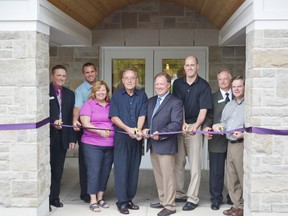 Pictured (left to right) Jeff Myatt, Saugeen Golf Club’s general manager, Jamie Hastings, MPP Lisa Thompson, mayor Mike Smith, club president Ross Lamont, MP Ben Lobb, building committee member Paul Zorzi and architect Grant Diemert.