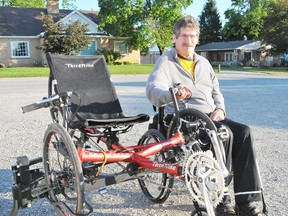 EDDIE CHAU Times-Reformer
Tillsonburg's Glen Steen has a love for cycling. After an accident that left him confined to a wheelchair, Steen was determined to get back on the road. He now participates in rides with the Silver Spokes Cycling Club on a TerraTrike Sportster.