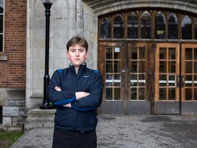 James Gibson-Bray, A Grade 11 student at KCVI, is leading a protest Friday against the lack of student voice heard in talks of closing the school. (Sam Koebrich For The Whig Standard)