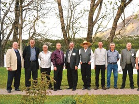 Photo submitted
The AlbertaSW Board for 2013, from left,Mayor Bruce Decoux, Crowsnest Pass; Coun. Dick Fenton, Nanton; Mayor Brian “Barney” Reeves, ID#4 Waterton; Mayor David Moore, Claresholm; Reeve Bjorn Berg, MD of Pincher Creek;Deputy Mayor Walter Gripping, Granum;
Mayor Ben Goetz, Glenwood; Coun. Dennis Gillespie, Stavely; Mayor Ernie Olsen, Pincher Creek; Mayor Shawn Patience, Fort Macleod; Coun. Phil Wakelin, MD of Willow Creek; and Coun. Bob Campbell, Hill Spring.