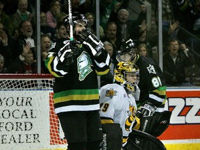 Former Sarnia Sting goalie Sebastian Dahm is scored on by the London Knights in a game from the 2006-07 season. New rules introduced this week will mean import netminders like the Danish Dahm will not be allowed to be drafted by CHL teams in the import draft beginning in the 2014 draft. QMI AGENCY FILE PHOTO