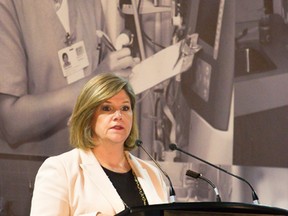 Ontario NDP leader Andrea Horwath addreses the Ontario Nurses Association at the Rogers K-Rock Centre on Wednesday.
Sam Koebrich/For the Whig-Standard