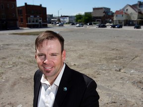 Coun. Jodie Jenkins stands at the site of the former Hotel Quinte in Belleville Wednesday.