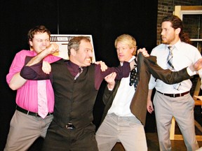 Connor McGrath (left), John Centorrino, Chris Maddison and Chris White in a scene from Ichthys Theatre's production of Twelve Angry Men. (Submitted Photo)