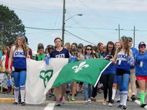 Students took to the streets of Espanola to show pride in their French heritage. Photo by Dawn Lalonde/Mid-North Monitor/QMI Agency