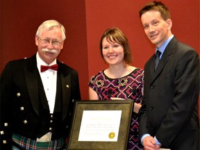From left: Dr. Brian Beaven, AAO Awards Committee Chair, Krista McCracken, SRSC Researcher/Curator, and Ken Hernden, University Librarian and Archivist
Photo by Julia Hendry, Wilfred Laurier University Archivist