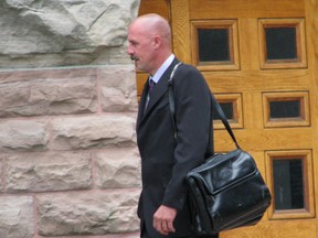 Timothy Healey leaves the Oxford County Courthouse. (Sentinel-Review file photo)
