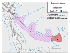 A map provided by the Regional Municipality of Wood Buffalo indicates areas affected by evacuations. SUPPLIED PHOTO