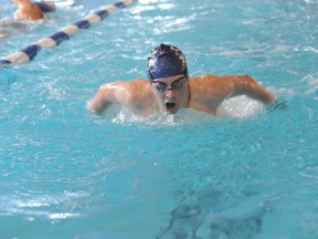 Carter Green works on his butterfly stroke on Friday at the Y. The 14-year-old UCSC swimmer won a silver medal in the event at the recent East Regionals in Nepean. (STEVE PETTIBONE The Recorder and Times)