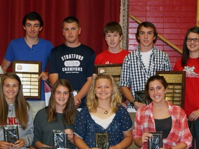 The LCCVI Athlete of the Year award winners. From left to right, top row: Scott Campbell, Shauna McPhail, Dallas Manley, Hayden Gould, Ryan Bell, Mitchel Wilson, Lexine vanLeerzem, Tori McDonald. Bottom row: Emily Campbell, Claire VandenEynde, Katie Proctor, Hannah Tremblay. SUBMITTED PHOTO/THE OBSERVER/QMI AGENCY