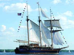 The Peacemaker tall ship, shown heading towards Brockville in this QMI file photo, has set its course for Goderich on Aug. 22 to Aug. 24. Public tours will be available throughout the entire weekend. (QMI Agency file photo)