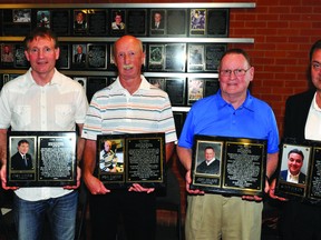 This year's inductees to the Brockville and Area Sports Hall of Fame are, left to right, Tony Dunbar, Cyril Leeder, Ron Smith, John Sharpe and Randy Sexton. (STEVE PETTIBONE The Recorder and Times)