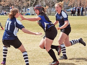 DaLeaka Menin, 17, pictured here in a Vulcan Advocate file photo from a local game, was in Toronto May 24-26 to try out for the U-20 Team Canada rugby squad. About a week after she returned home, Menin got the news that she made the team, and will be heading out to England in July to play in the 2013 Nations Cup.