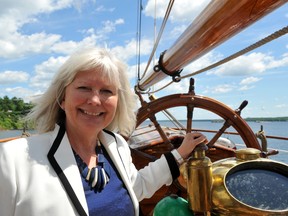 Mona Elisabeth Brother, Norway's ambassador to Canada, poses aboard the Norwegian tall ship Sorlandet duiring Brockville's Tall Ships Festival on Saturday morning. RONALD ZAJAC The Recorder and Times