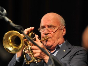 Trumpeter Guido Basso accompanies Diana Panton at the Brockville Arts Centre Saturday night, during the headline show of the 1000 Islands Jazz and Blues Festival. RONALD ZAJAC The Recorder and Times