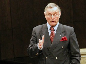 Canada's former chief of defence staff John de Chastelain speaks about conflict resolution Saturday at the Stratford Festival's Tom Patterson Theatre. (MIKE BEITZ, The Beacon Herald)