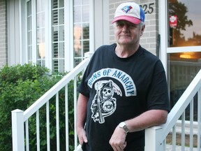 Kingston’s Terry Cloutier recently attended a Toronto Blue Jays game at the Rogers Centre with his grandson and was told by stadium staff that he would either have to remove or cover up his Sons of Anarchy T-shirt would have to be either removed or covered up fo him to gain admittance. (Janina Enrile For The Whig-Standard)