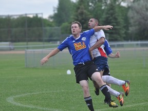 Action from the Portage Aeros/Bonivital Blaze game on June 16. (Kevin Hirschfield/THE GRAPHIC/QMI AGENCY)