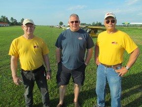Flight 7, Sarnia Skyview Aircraft Association, with the Canadian Owners and Pilots Association, held a fly-in breakfast Saturday at the Skyview Airport in Reece's Corners. From left, executive members Bill Pedlar, Chris Schooley and Mark Seibutis. (PAUL MORDEN, The Observer)
