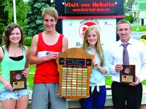 BCI's athletes of the year are, from left to right, Allena Simpson (senior female), Nick Everett (junior male), Chelsea Bayles (junior female) and Devin Burns (senior male). (STEVE PETTIBONE The Recorder and Times)