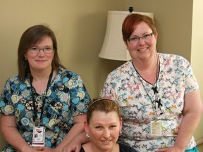 Patient Debbie Farrugie (centre) poses with Sara Darby (left) and Denise Maertens, Brantford General Hospital mammography technologists. "I can tell that you both love your job!" says Farrugie.(Submitted photo)