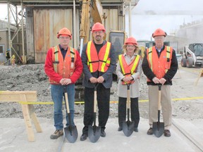 On June 10 Weyerhaeuser announced a $23 million upgrade investment for their softwood lumber mill in Drayton Valley. Left to Right: Doug Wessel, Moe Hamdon, Diana McQueen, and Alan Sherrington.