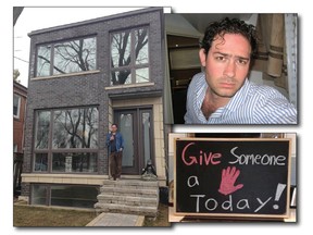 Kincardine-born Ayden Byle stands next to the sign in the window of his Atlas Ave. home in Toronto that has earned him notoriety across the city after a Toronto Star newspaper and online article featured his chalkboard postings. (FACEBOOK PHOTOS)