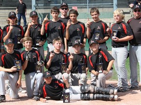 St. Thomas Optimist Cardinals won the St. Thomas Minor Baseball Minor Bantam Tournament on the weekend. Members of the team, from left, are: front - Ryan Esler; second row - Ryan Verhoeven, Cole Sunderland, Lane Westgate, Jack Ferguson, Tyler Page; third row - Ryan Brown, Sean Venner, Kyle Hopper, Josh Hare, Drew Foster, Zack Banks, Ash O'Connor; back - coaches: Mike Sunderland, Scott Foster, Scott Banks, Lloyd Hopper. Absent is coach Mike Hare. CONTRIBUTED