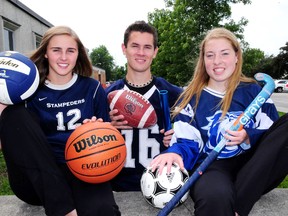 Parkside Collegiate Institute's athletes of year are Alyssa Kirk, left, Graham Silcox and Jessica Sutherland. R. MARK BUTTERWICK / St. Thomas Times-Journal / QMI AGENCY