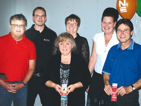 RICK OWEN • Northern News
Employees at Northern College's Kirkland Lake Campus were presented with pins n recognition of their years of service to the college. Front row left, Michael Studd, 15 years, Marieanne Stransky, 25 years, and Ernie Lang, 5 years. Back row left, Craig Matheson, 5 years, Tracey Daoust, 20 years and Mary Katherine Whelan, 15 years. Absent, Brian Rae, 15 years, and Lorrie Irvine 25 years.