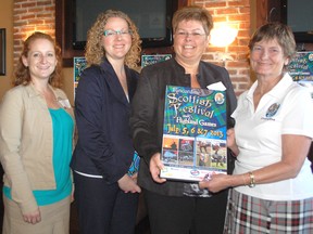 Sponsors of the Kincardine Scottish Festival were honoured on June 13, 2013 at Crabby Joe's. L-R: Stephanie Crilly, Sarah Ces and Judy Falls of OLG Hanover stand with Marion Fink, vice-chair of the Scottish Festival. (ALANNA RICE/KINCARDINE NEWS)
