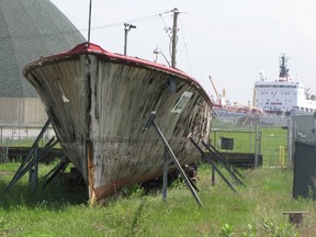 The Q105 submarine chaser that was lifted out of the St. Clair for restoration in 2007, has been abandoned at the bottom of Exmouth Street for lack of funding. CATHY DOBSON/ THE OBSERVER/ QMI AGENCY