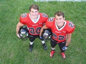 Twin brothers Serge (left) and Alex Pilon have been outstanding kick return specialists this season for the Cornwall Wildcats. The Pilons are two of a handful of key players who travel from across the border from Quebec to play for Cornwall in the Ontario Varsity Football League. 
Todd Hambleton staff photo