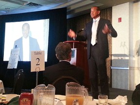 Michael Lee-Chin speaks at the Brant Community Foundation's Community Leaders Breakfast on Wednesday at  the Best Western Plus Brant Park Inn. (Hugo Rodrigues, The Expositor)