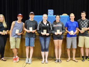 MVP’s with their awards. Pictured (left to right) are Shyann Woods, Tanner MacAuley, Eric Langridge, Liana Little, Kelly Gribbons, Mathew Marriott and Stephen Pilar.