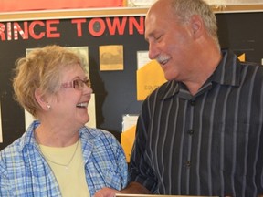 Reeve Ken Lamming presents Sandy Fulcher with the Prince Township’s Senior of the Year plaque.