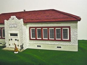 Strathcona County resident Alfred Neuman constructed this model of the old Colchester school, which he attended several years ago.