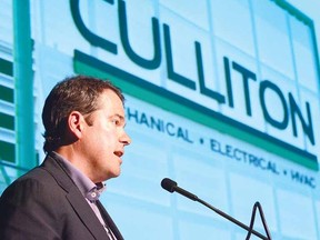 Tim Culliton, president and CEO of Culliton, speaks at a   celebration marking both the 80th anniversary of the business and two significant donations to local charities. (SCOTT WISHART, The Beacon Herald)